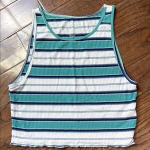 American Eagle Outfitters Teal and White Striped Tank Top